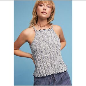 AKEMI AND KIN Navy Blue White Ribbed Tank Top